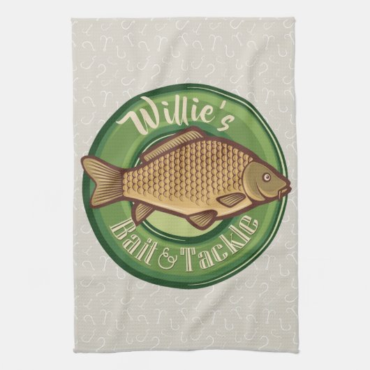 Personalisierter Fisch und Kackelladen Angelfänger Geschirrtuch (Vertikal)