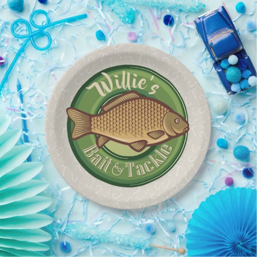 Personalisierter Fisch und Kackelladen Angelfänger Pappteller (Party)