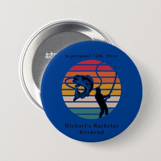 Personalisierter Fischfang Bachelor Weekend Button (Vorne & Hinten)