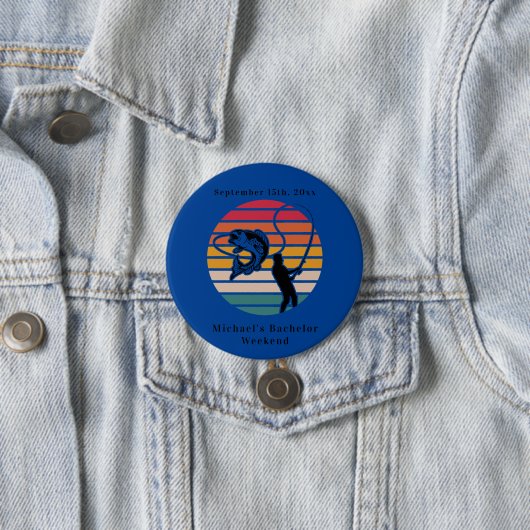 Personalisierter Fischfang Bachelor Weekend Button (Beispiel)