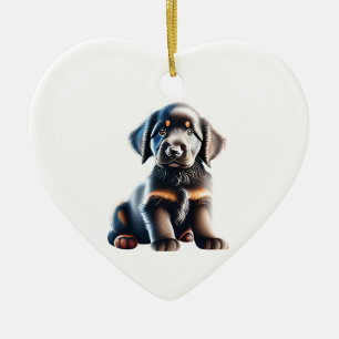 Personalisierter, flach überzogener Retriever-Welp Keramik Ornament