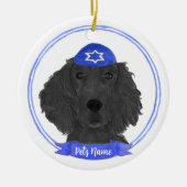 Personalisierter flacher Retriever Dog Hanukkah Keramik Ornament (Vorne)