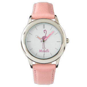 Personalisierter Flamingo-Girl Armbanduhr