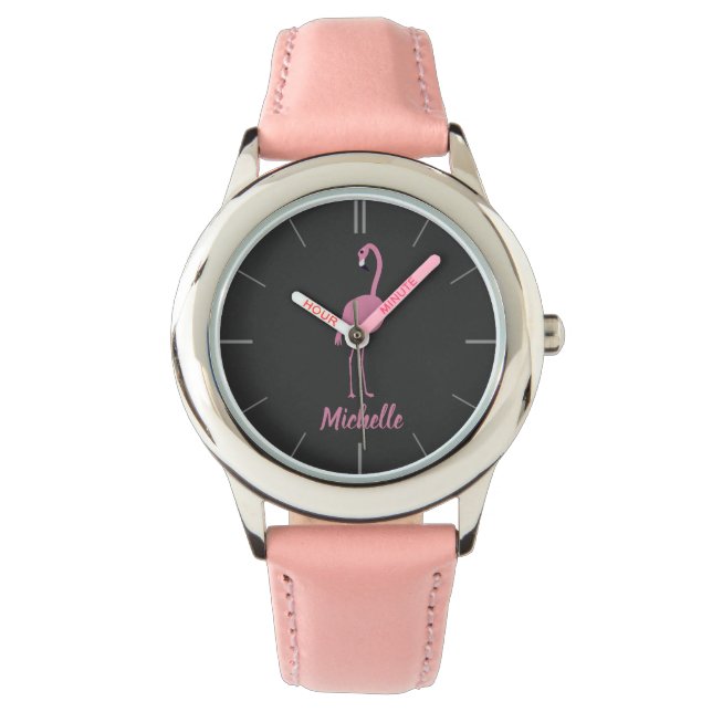 Personalisierter Flamingo-Girl Armbanduhr (Vorderseite)