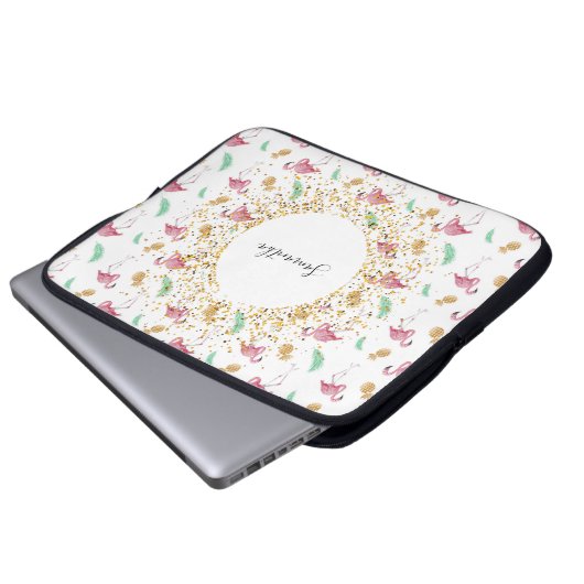 Personalisierter Flamingo Gold Ananas Laptop Case (Vorne Knopf)