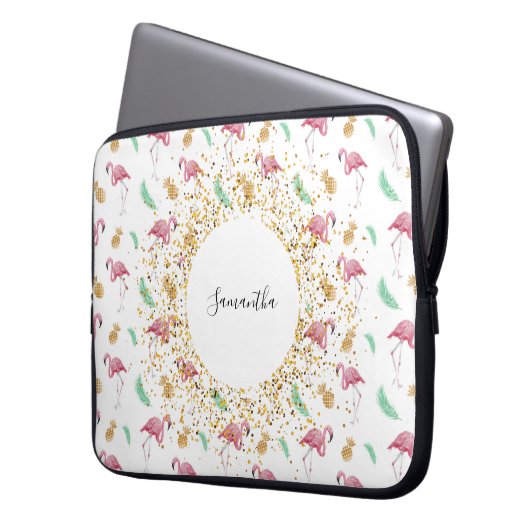 Personalisierter Flamingo Gold Ananas Laptop Case (Vorderseite Links)