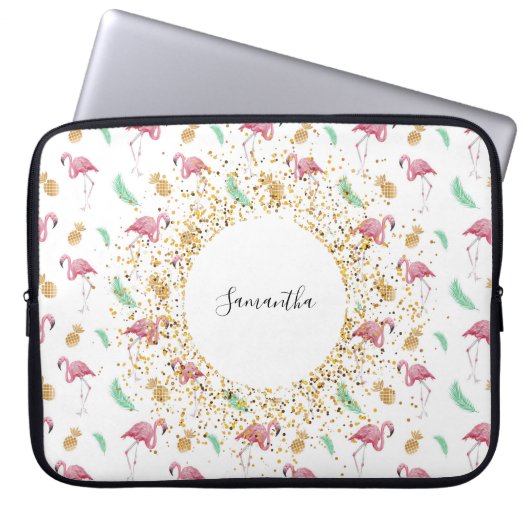 Personalisierter Flamingo Gold Ananas Laptop Case (Vorderseite)