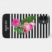 Personalisierter Flamingo Striped iPhone Case (Rückseite (Horizontal))