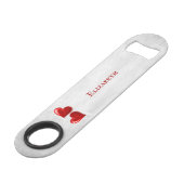 Personalisierter Flaschenöffner mit rotem Herzen (Vorderseite Schrägansicht)