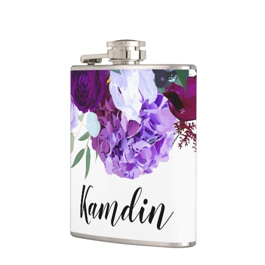 Personalisierter Flasenlavender Hibisken auf Weiß Flachmann (Links)