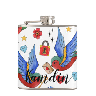 Personalisierter Flask Traditioneller Bird Tattoo Flachmann