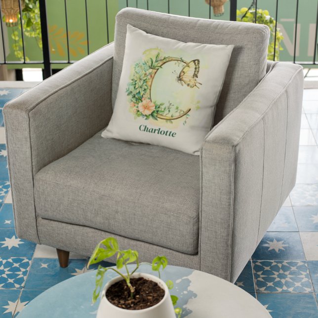 Personalisierter Floral Butterfly Letter C Monogra Kissen (Von Creator hochgeladen)