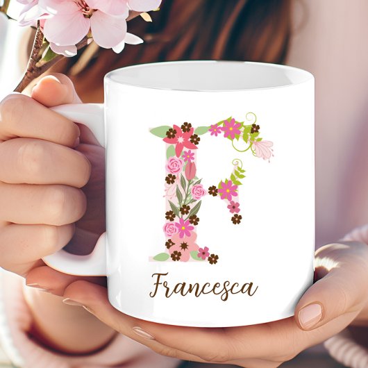 Personalisierter Floral Letter F Kaffeetasse