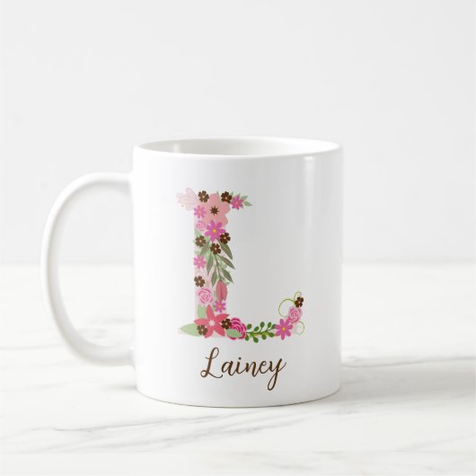 Personalisierter Floral Letter L Kaffeetasse (Links)