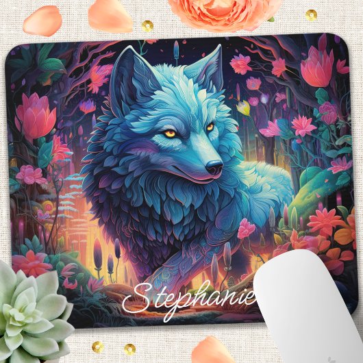 Personalisierter floral Mystical Wolf Mousepad