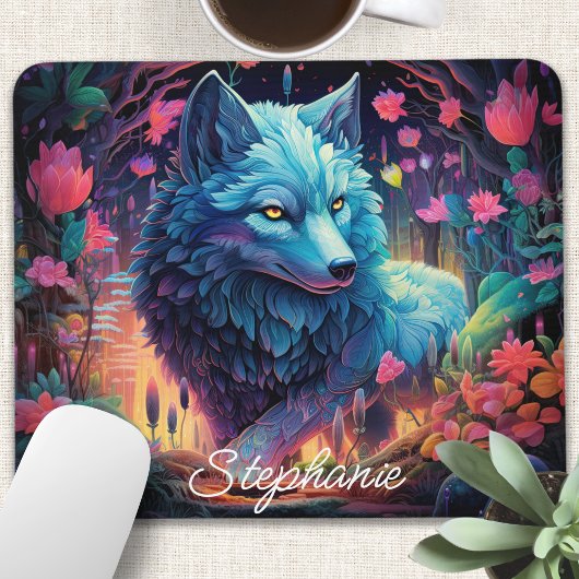 Personalisierter floral Mystical Wolf Mousepad
