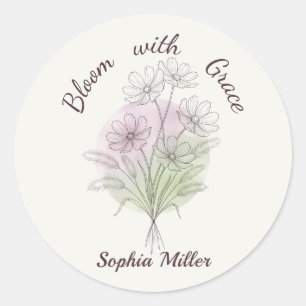 Personalisierter Floraler Cosmos Botanischer Benut Runder Aufkleber