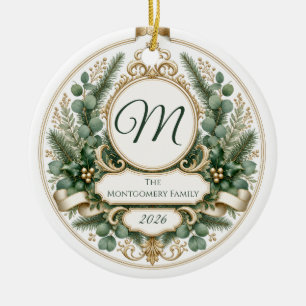 Personalisierter Floraler Grün Familien Keramik Ornament