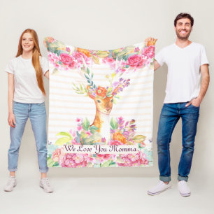 Personalisierter floraler Hirsch mit Geweih, Namen Fleecedecke