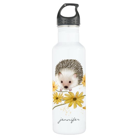 Personalisierter floraler Igel Edelstahlflasche (Vorderseite)