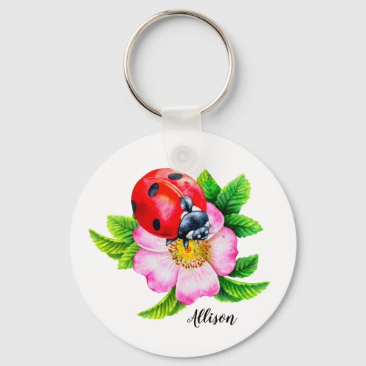 Personalisierter floraler Ladybug-Schlüsselanhänge Schlüsselanhänger (Vorderseite)