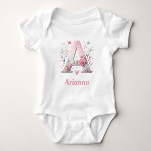 Personalisierter floraler Monogram Baby Bodysuit Baby Strampler (Vorderseite)