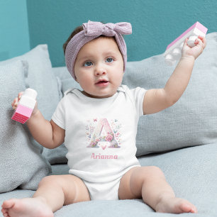 Personalisierter floraler Monogram Baby Bodysuit Strampler