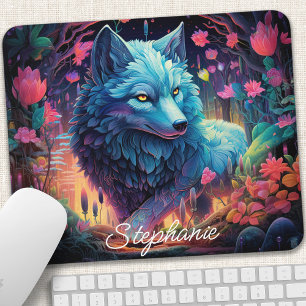 Personalisierter floraler mystischer Wolf Mousepad