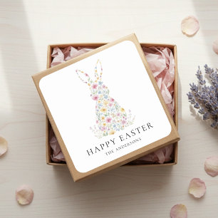 Personalisierter floraler Osterhase Benutzerdefi Quadratischer Aufkleber