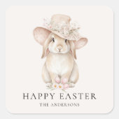 Personalisierter floraler Osterhase | Vintage Quadratischer Aufkleber (Vorderseite)