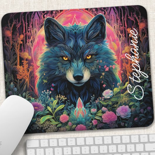 Personalisierter Floralwaldwolf Mousepad