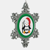 Personalisierter Flöten-WeihnachtsPenguin Schneeflocken Zinn-Ornament (Links)