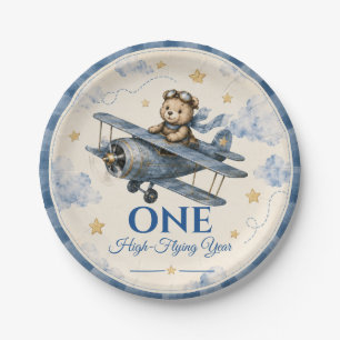Personalisierter Flugzeug-Erster-Geburtstag-Papier Pappteller