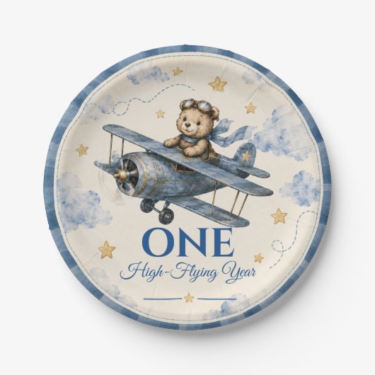 Personalisierter Flugzeug-Erster-Geburtstag-Papier Pappteller (Vorderseite)