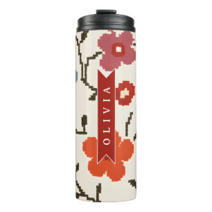 Personalisierter Folk Scandi Boho Vintage Floral Thermosbecher