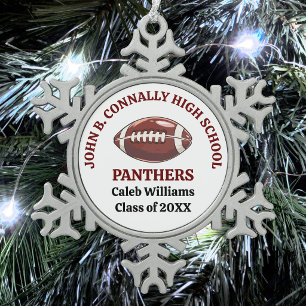 Personalisierter Footballspieler der Maroon High S Schneeflocken Zinn-Ornament