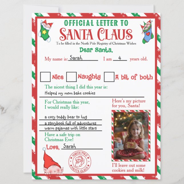 Personalisierter Foto-Brief an den Weihnachtsmann (Vorderseite)