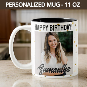 Personalisierter Foto-Geburtstagsbecher für Sie od Zweifarbige Tasse