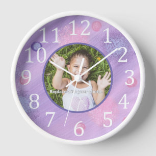 Personalisierter Foto-Lavendel-Rahmen-Wanduhr Uhr
