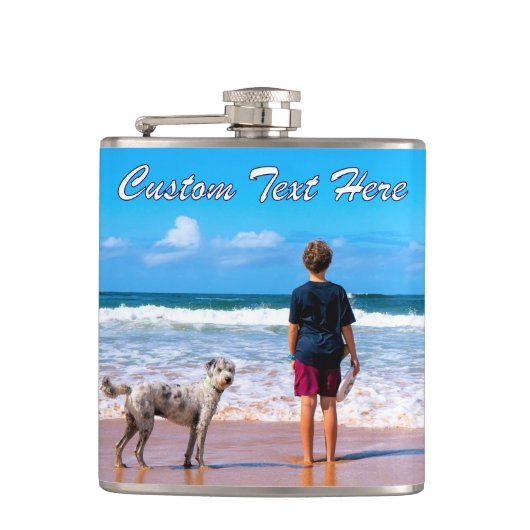 Personalisierter Foto mit benutzerdefiniertem Text Flachmann (Vorderseite)