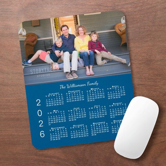 Personalisierter Foto-Name Blau 2026 Kalender Mousepad