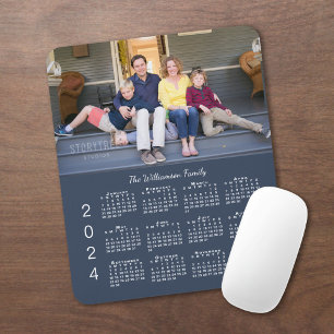 Personalisierter Foto Name Navy Blue 2024 Kalender Mousepad