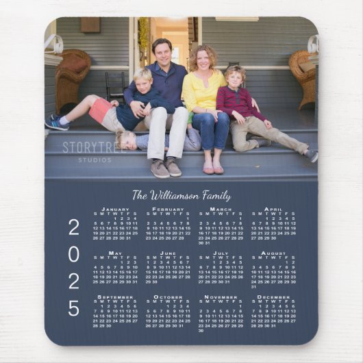 Personalisierter Foto Name Navy Blue 2025 Kalender Mousepad (Vorne)