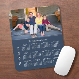 Personalisierter Foto Name Navy Blue 2026 Kalender Mousepad