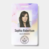 Personalisierter Foto Name Violet Watercolor Mitar Ausweis (Vorderseite)