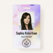 Personalisierter Foto Name Violet Watercolor Mitar Ausweis (Vorderseite)