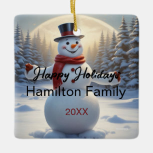 Personalisierter Foto-Schmuck mit Schneemann Keramikornament