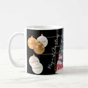 Personalisierter Foto-Schwarz-Gold-Weihnachtstasse Kaffeetasse