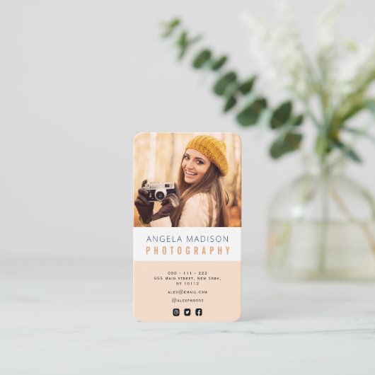 personalisierter Foto-Trendfotograf Visitenkarte (Stehend Vorderseite)