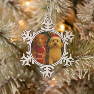 Personalisierter Foto und benutzerdefinierter Text Schneeflocken Zinn-Ornament